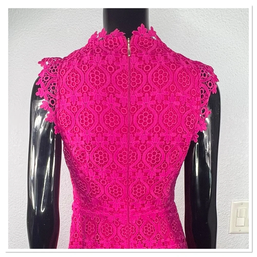 Kate Spade Magenta Scallop Lace Midi Dress Size 2 Lace Cap Sleeves
